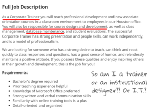 job description for an entry level corporate trainer